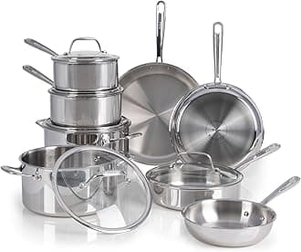 Pro Tri-Ply Stainless Steel Cookware Set 13 Piece Induction Compatible, Oven Safe 500F, Lids 350F, Fast & Even Heat, Pots and Pans Set, Professional Quality, Kitchen Essentials, Silver