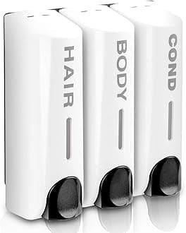 (White Triple) - Chamber Soap Dispenser Trio Shower Gel Shampoo Conditioner ABS Wall Mount White