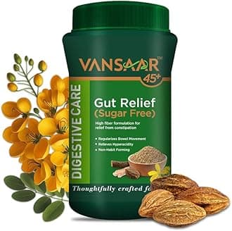 Vansaar 45+ Isabgol Gut Relief (Sugar free) 100g| Relieves Constipation, Gas & Bloating| Enriched with Isabgol Psyllium Husk & 6 Proven Ayurvedic Herbs for Gut Health| Gentle Laxative,Non-Habit forming