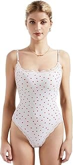 SUUKSESS Women Square Neck Lace Bodysuit Sleeveless Spaghetti Strap Tank Top