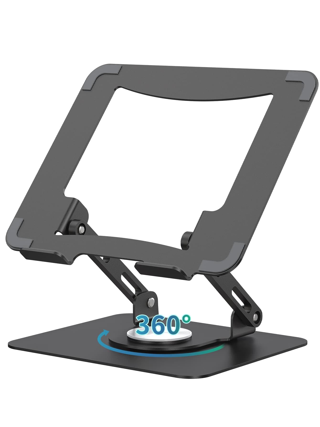 - SOUNDANCE 360 Rotating Laptop Stand, Ergonomic Computer Riser for Desk, Adjustable Height Multi-Angle Metal Holder, Foldable Portable Notebook Elevating Base for Office & Home, Black