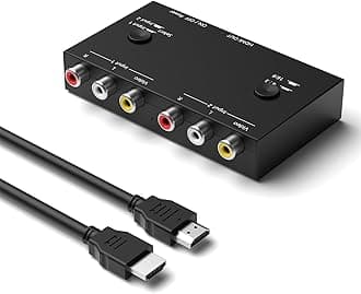 2 Port AV to HDMI Converter,RCA to HDMI Adapter,Dual AV to HDMI Converter,Composite to HDMI Adapter Support 16:9/4:3 Compatible with WII,N64,PS1,PS2,PS3,VHS,VCR DVD Players etc(2 AV in 1 HDMI)