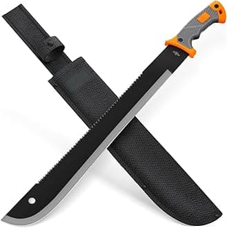 Machete with Saw 25" / 19" Heavy Duty Tool & Sheath - Ergonomic No-Slip Handle - Survival Knife with Serrated Blade - Machetes for Bushcraft Hunting Garden Cutting Trees and Yard Work