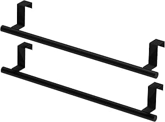 Cabinet Door Hand Towel Holder, 14” Over Cabinet Towel Bar, Kitchen Over Cupboard Door Towel Holder, Stainless Steel Dish Towel Holder for Cabinet Door, Black, 2 Pack