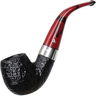 Pipes Dracula Collection - Red & Black Handmade Wood Briar Pipe, Collectible Legacy Stamping, Sanded Finish, 3mm (221 Bent Billiard)