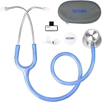 SCIAN Stethoscope Dual Head for Nurses, Doctors, Adults, Med Students, Classic Stainless Steel Stethoscope Home Use Medical Supplies with Carrying Bag, Shinning Blue