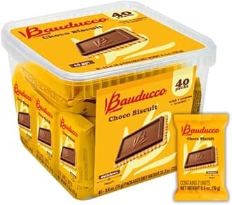 Bauducco Choco Biscuit Cookies – Crispy Chocolate-Covered Biscuits, Individually Wrapped for Snacking, Dessert, and Lunch Boxes, 25.3 oz (Pack of 40)