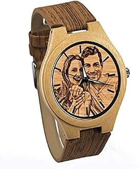 Godchoices Personalized Customized Wooden Watch with Photo Or Message Double-Side Engraving for Personalized Gift