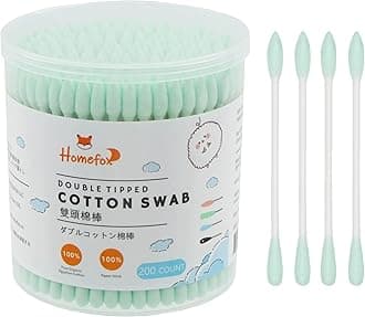 Green Cotton Swabs Precision Pointed - 200 Count Pointy Organic Cotton Buds Double Side Tightly Wrapped Cotton Tips Paper Stick Soft Gentle Lint-Free Cruelty-Free, Pointy & Round (Green)