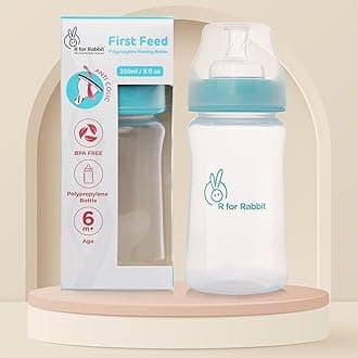 R for Rabbit First Feed 250 ml Baby Feeding PP Bottle with Anti-Colic Wide Neck, BPA Free Soft Silicone Nipple, Milk Feeder for New Born/Infants/Toddler Kids of 6+ Months (Sea Green)