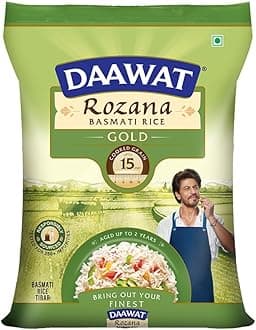 Daawat Rozana Gold Basmati Rice 5Kg| For Everyday Consumption| Cooked Grain Upto 15mm*| Naturally Aged