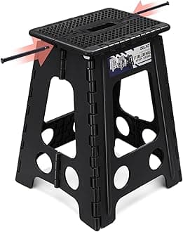 Delxo Folding Step Stool 17.5 Inch Non-Slip Foldable Stools Up to 300 LBS Kitchen Collapsible Fold Up Stepping Stool with Dotted 1 Pack Black