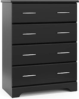 Storkcraft Brookside 4 Drawer Dresser (Black) – GREENGUARD Gold Certified, Nursery Dresser for Kids Bedroom, Chest of Drawers