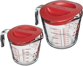 Anchor Hocking Lidded Measuring Cup Set (2-Piece, 2-Cup & 4-Cup with Red Lids, Dishwasher Safe)