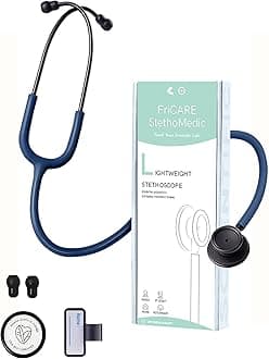 Dual Head Stethoscope - Stethoscopes for Nurses, Medical Nursing Students, Paramedics/EMT/LVN/VNA Backup Estetoscopio, Navy Blue Tube, Matte Black Finish Chestpiece