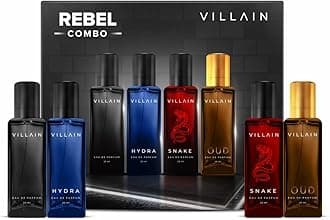 Villain Rebel Luxury Gift Hamper for Men EDP Pocket Perfume for Man | Long Lasting Smell 4x20ml | All-Day & All Occasions Fragrances Combo Perfume Set | Eau De Parfum for Birthday, Wedding Gift for