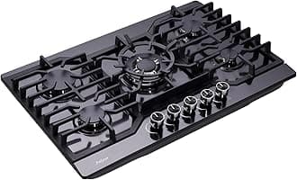 30 Inch Gas Cooktop, 5 Burners Built-in Stove Top Stainless Steel (Thermocouple Protection), LPG/NG Convertible Stove Dual Fuel Sealed Gas Hob - Black