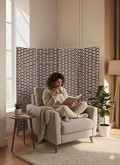4-Panel Rattan Room Divider Folding Privacy Screen | Portable Freestanding Partition Wall for Bedroom, Living Room & Office (A11)|White& Brown