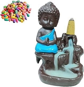 Presents Lord Buddha Backflow Smoke Fountain Backflow Incense Holder Burner Waterfall Smoke Fountain for Home Decor & Puja with 30 Backflow Cones/Dhoop