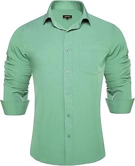 DiBanGu Long Sleeve Button Up Shirts for Men Casual Business Shirt with Pocket Solid Regular Fit Shirts for Formal Wedding