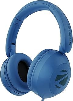 Zebronics Boom Wired Headphone, Over Ear, in-Line MIC, Foldable, 1.5 Meter Cable, for 3.5mm (Mobile | Tablet | Laptop | MAC), Soft Cushion, 40mm Drivers (Blue)