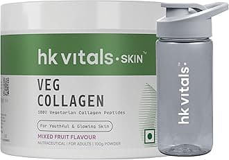 HealthKart HK Vitals Skin Radiance Veg Collagen Powder, 100 g (Mixed Fruit) | Vegetarian Collagen Supplements for Women & Men with Biotin for Healthy Skin with Pocket Sip n Go Bottle, Teal 300 ml