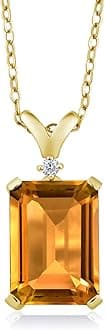 Gem Stone King 5-10 Cttw Gemstone Birthstone and White Diamond Pendant Necklace for Women | 18K Yellow Gold Plated Silver | Emerald Cut 14X10MM with 1MM Round Accent | 18 Inch Chain