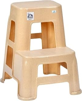 Nilkamal STL 21 Strong and Durable Plastic Step Stool for Home, Bedroom, Bathroom, Kitchen, Living Room, Office, Adult, Kids, Children's and Garden Stool with high Load Capacity. (Marble Beige)