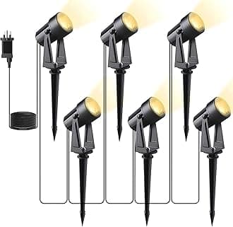 Svater Garden Spotlights Mains Powered, 20m 6-in-1 LED Landscape Lights 6 * 2W Warm White 3000K 27V IP65 Waterproof Outdoor Garden Lights Pathway Lighting for Lawn Yard, Patio,Driveway,Party