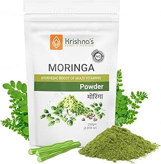 Krishna's Moringa Powder, Rich in essential vitamins, minerals, and amino acids, No Artificial Colors or Flavors - 250 g (Pack of 1)