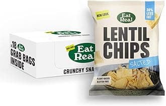 Eat Real, Lentil Crisps, Salted, 18 x 40g, Gluten-Free Crisps Multipack, Vegan-Friendly, Healthy Snacks, 30% Less Fat, Chip Snacks