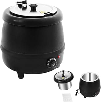 Soup Insulation Pot, 400W Stainless Steel Electric Hot Pot 10.5Qt Commercial Soup Warmer 110V Food Kettle Warmer with Hinged Lid Detachable for Restaurants, Buffets, Hotels, Parties