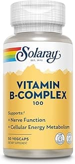 SOLARAY Vitamin B Complex 100mg - Cellular Energy, Nerve and Heart Health Support - Supplies All 8 B Complex Vitamins - Vitamin B12, B1, B2, B3, B6, Niacin, Folic Acid and Biotin - Vegan, 50 Servings