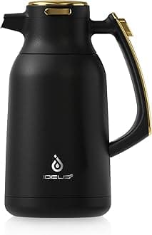 IDEUS 68 oz Stainless Steel Thermal Coffee Carafe, Double Wall Insulated Vacuum Flask, Water Coffee and Beverage Dispenser, 12 Hour Heat 24 Hour Cold Retention (Black Gold)