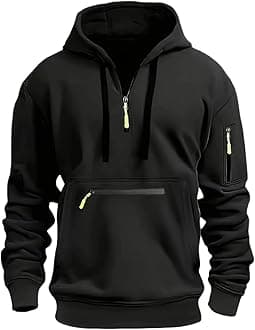 GenericMens 1/4 Zip Pullover Hoodie Zip Up Pocket Drawstring Tracksuit Tops Cuff Overhead Hooded Slim Fit Casual Gym Skiing Sports Warm Hoody Sweatshirts