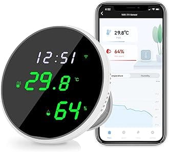 WiFi Thermometer Hygrometer Monitor: Smart Humidity Temperature Sensor with LED Backlight Display, App Notification Alert, Data Storage Export, Temperature Humidity Gauge Compatible with Alexa