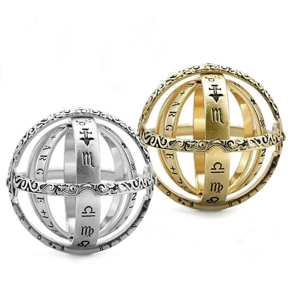 Astronomical Finger Foldable Ring Astronomical Sphere Ball Ring Foldable Cosmic Ring Close is Love Open is The World Best Gift for Lover-6-Gold+Silver