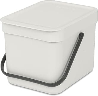 Sort & Go Kitchen Countertop Food Scraps Compost Bin | XS / 1.6 Gal / 6L | Light Gray | Removable Stay-Open Lid, Carry Handle, Easy-Clean Recycling Box | Wall-Mounting Bracket Included