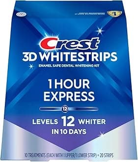 Crest 3D Whitestrips, 1 Hour Express, Teeth Whitening Strip Kit, 20 Strips (10 Count Pack)