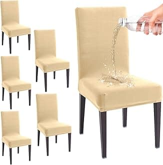 HOKIPO Polyester Water-Resistant Slipcovers for Dining Chair, Pack of 6, Beige (AR-4916-BGE*6)