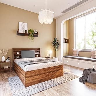 Wakefit Bed | Queen (78 X 60) Engineered Wood Bed, Upholstered, with Storage, 1 Year Warranty | - Leo - Columbian Walnut_Omega Grey