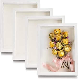 Hacaroa 4 Pack Shadow Box Frame, 8''x6'' Wood Picture Frame Memory Display Case for Bouquets, Photos, Medals, Wall, Tabletop, White