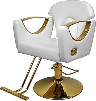 Ladies Salon Chair Reclining Swivel & Hydraulic Chair Heavy Duty Hair Styling Chair for Beauty Salon, Spa Equipment (White Gold)