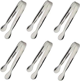 6PCS Ice Tongs Mini Sugar Tongs 4.25Inch Stainless Steel Kitchen Utensils Set,Small Serving Tong and Tiny Kitchen Tong for Appetizers,Tea Party, Coffee Bar, Desserts by Sunenlyst (Silver)
