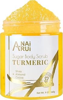 ANAiRUi Turmeric Sugar Body Scrub, Turmeric Face Scrub, Hydrating & Exfoliating, Scrub for Bikini Area, Armpit, Butt, Back Acne, Underarm, Dry & Dull Skin, Valentine's Day Gift, 260g