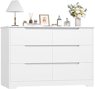 HOCSOK Chest of Drawers Bedroom, 6 Drawer Bedroom Cabinet with Handleless Drawers, Storage Drawer Chest for Livingroom, 105x 71x40cm