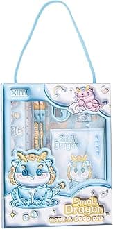 PRIME DEALS Kids Dragon Stationary Kit for Girls Pencil Pen Book Eraser Sharpener - Stationary Kit Set for Girls/Birthday Gift (Dragon 6 Pcs), Blue