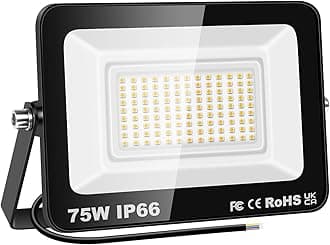 PICAA LED Flood Light Outdoor,75W 7500 Lumens Super Bright 3500K Warm Light LED Safety Light, IP65 Waterproof, for Garden, Courtyard, Patio, Square, Factory