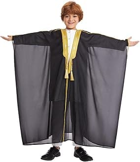 Open Front Kaftan for Boys Muslim Kids Abaya Islamic Prayer Clothes Embroidered Long Sleeve Cardigan Dress Chiffon Robe