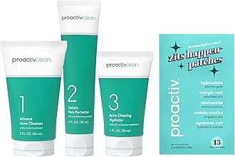 Proactiv Clean 3 Step Acne Routine w/ Pimple Patches- Sulfur Acne Treatment Cleanser, Azelaic Acid Serum, and Facial Moisturizer for Sensitive, Acne-Prone Skin- 30 Day Acne Kit with Pimple Patches